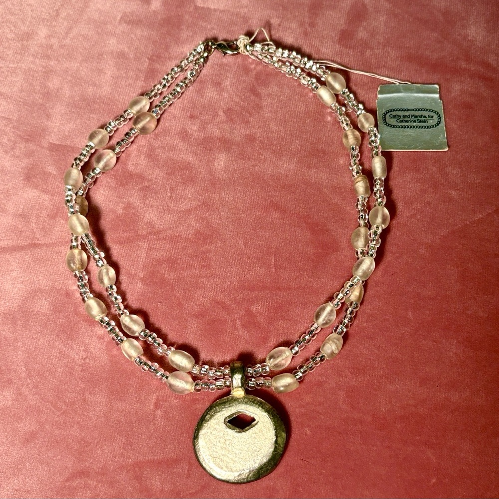 Vintage Cathy & Marsha Glass Bead Necklace w/Metal Pendant - NEW W/Tag!